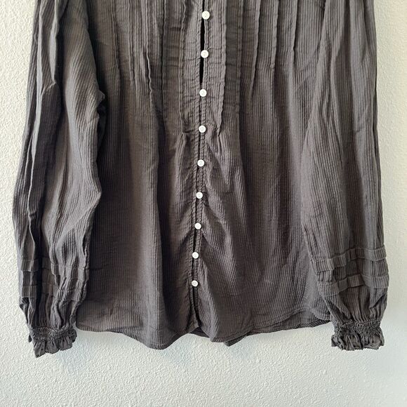 Quince Women's Top Med Textured Organic Cotton Peasant Blouse Charcoal Gray - Picture 5 of 16